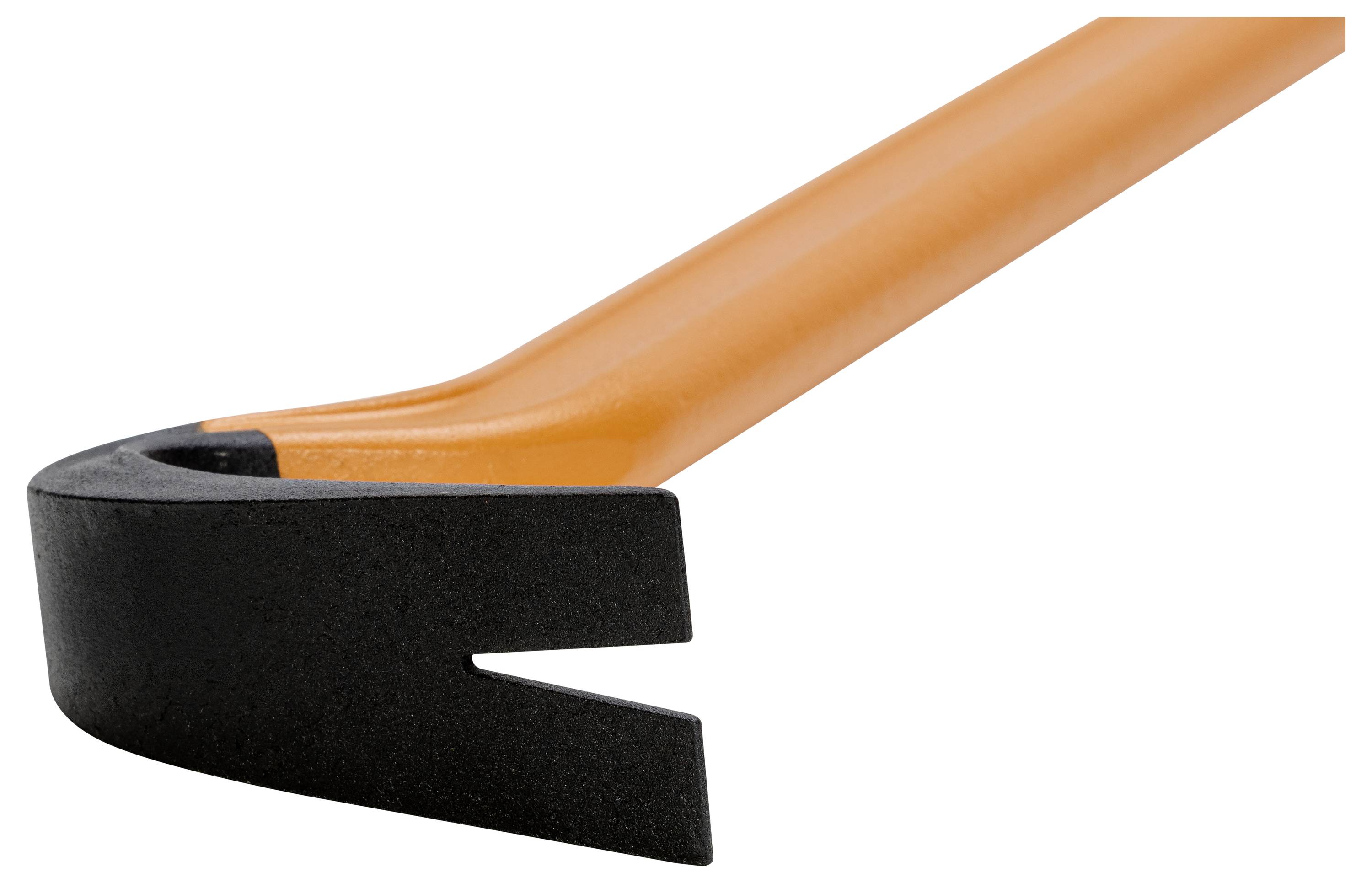 Oranžové páčidlo s černou špičkou, vhodné pro vytahování hřebíků nebo páčení materiálů.