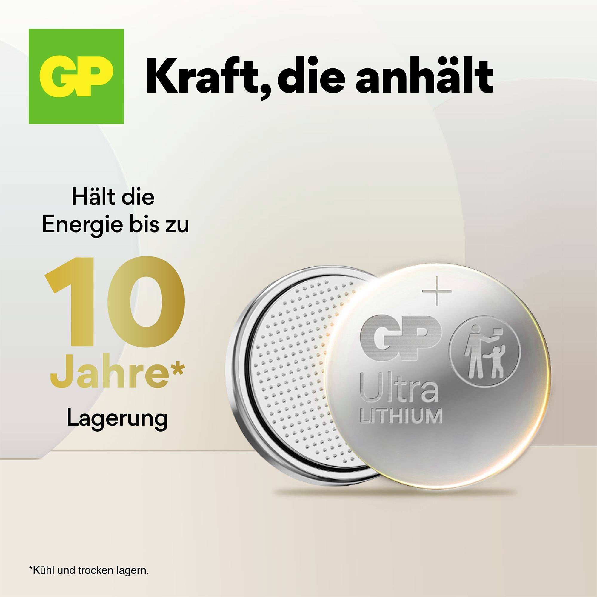 'Síla, která vydrží' – GP Ultra lithiová baterie. Garantuje energii až pro 10 let skladování. Skladujte v chladu a suchu.