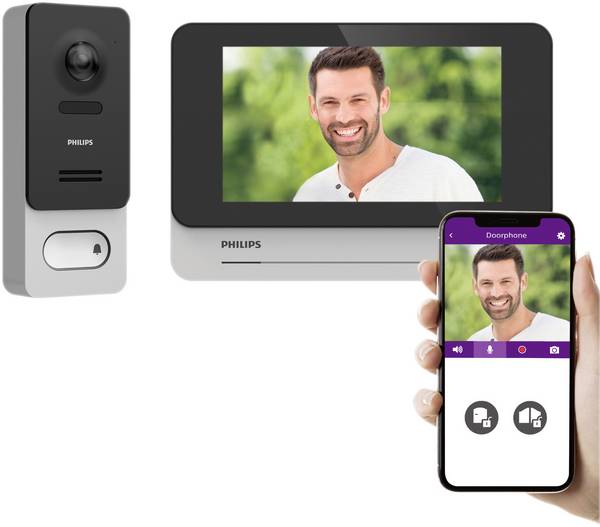 Philips WelcomeEye Wireless Bluetooth®, Wi-Fi domovní video telefon kompletní sada, černá/šedá, hliník, 531039