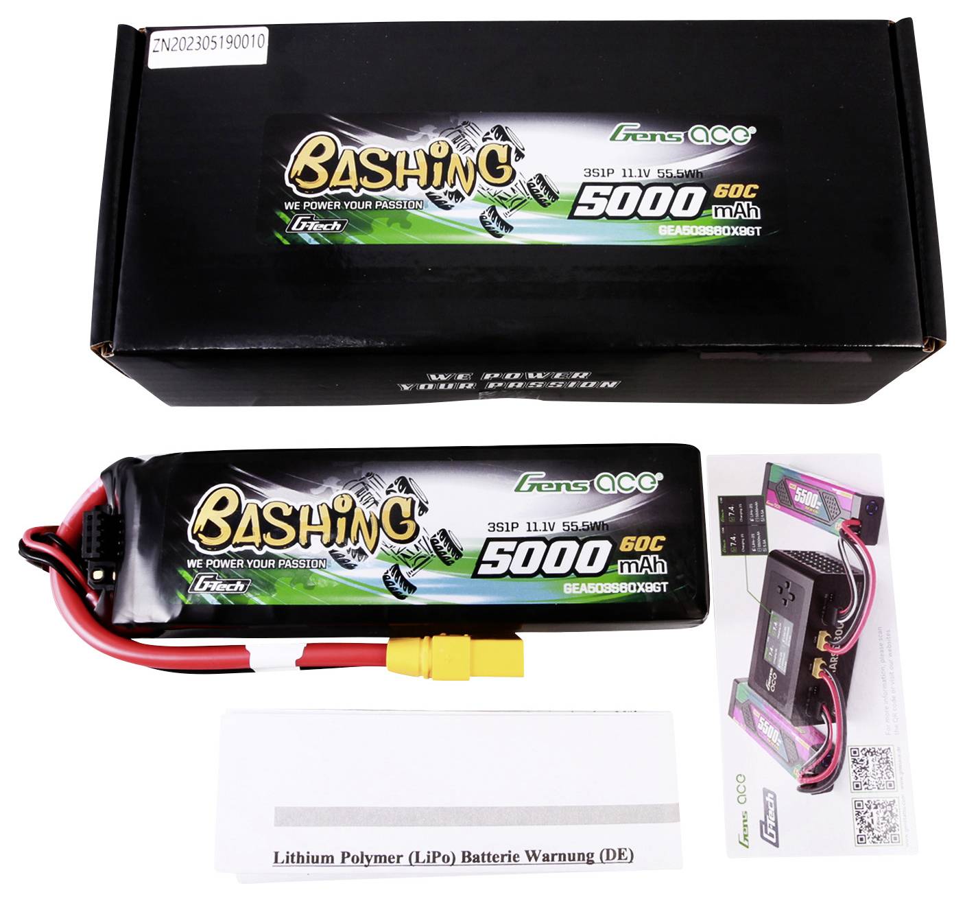 'Bashing' Lithium-Polymerový akumulátor, 11,1V, 5000mAh, 60C, včetně obalu a návodu k použití.