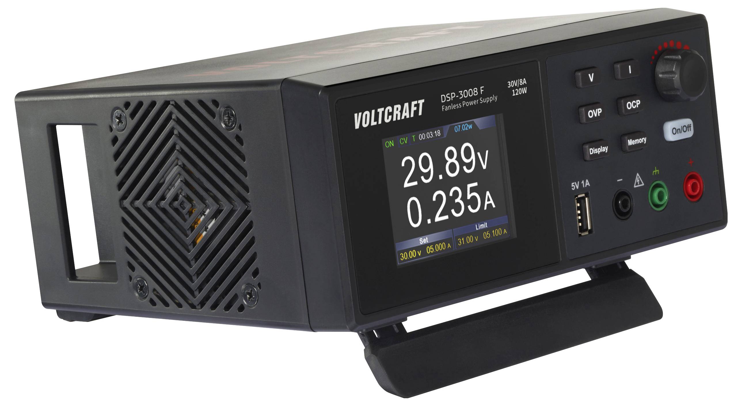 VOLTCRAFT DSP-3008 F laboratorní zdroj s nastavitelným napětím, 0 - 30 V, 0 - 8 A, 120 W, USB, Bez ventilátoru, výstup 1-1