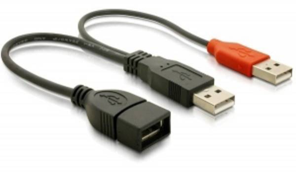 Delock USB kabel USB 2.0 USB-A zástrčka, USB-A zástrčka, USB-A zásuvka 0.20 m černá 65306