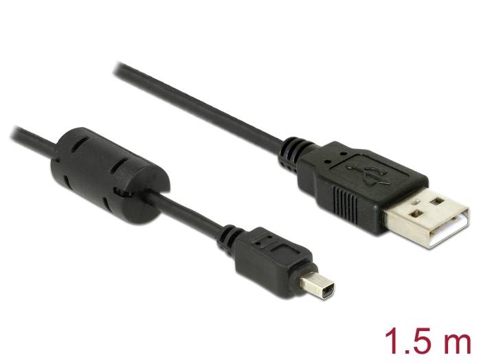Propojovací kabel s feritovým jádrem, jeden konec Mini-USB konektor, druhý konec standardní USB konektor; délka 1,5 metru.