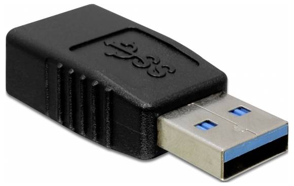Černý USB adaptér s modrou kontaktní lištou v obdélníkovém pouzdře. Vhodný pro připojení zařízení s USB portem.