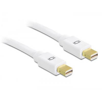 Dva bílé mini DisplayPort kabely se zlatými konektory. Kabely jsou umístěny rovnoběžně a mají čtvercové plastové kryty.