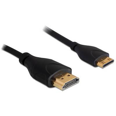 Černý HDMI kabel se dvěma konektory: vlevo standardní HDMI, vpravo Mini HDMI.