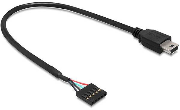 Delock USB kabel USB 2.0 USB Mini-B zástrčka, Zástrčka na desku 5pólová 0.30 m černá se sloupkovým konektorem 83170