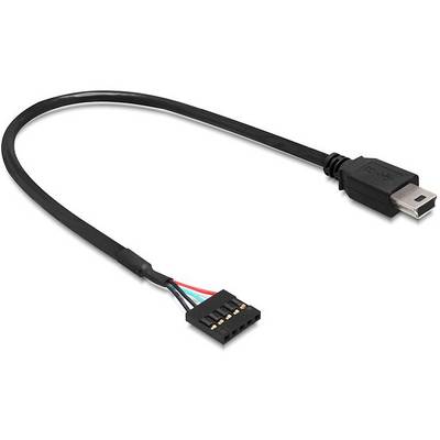 Černý USB kabel s mini-USB konektorem a otevřeným koncem s barevnými vodiči, vhodný pro specifická hardwarová připojení.