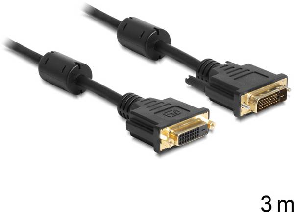 Delock DVI kabel DVI-D 24+1pol. zásuvka, DVI-D 24+1pol. Zástrčka 3 m černá 83187 dvoužilový stíněný, pozlacené kontakty DVI kabel