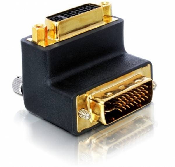 Delock 65173 DVI adaptér [1x DVI zástrčka 24+1pólová - 1x DVI zásuvka 24+5pólová] černá 90° zatočeno doprava 0 mm