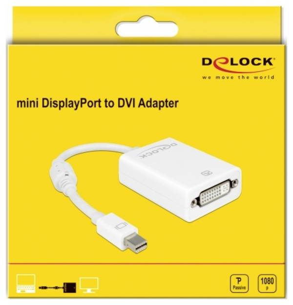Delock 65129 Mini-DisplayPort  / DVI adaptér [1x mini DisplayPort zástrčka - 1x DVI zásuvka 24+5pólová] bílá  0.18 m