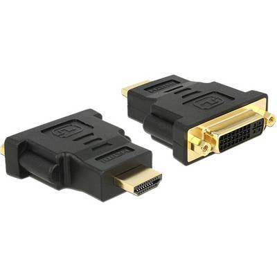 Dva černé adaptéry se zlatými konektory, jeden pro HDMI a jeden pro DVI. Oba adaptéry vedle sebe na bílém pozadí.