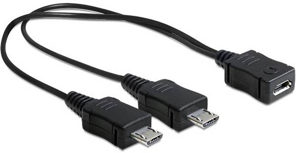 Delock USB kabel USB 2.0 USB Micro-B zástrčka, USB Micro-B zástrčka, USB Micro-B zásuvka 0.21 m černá 65440