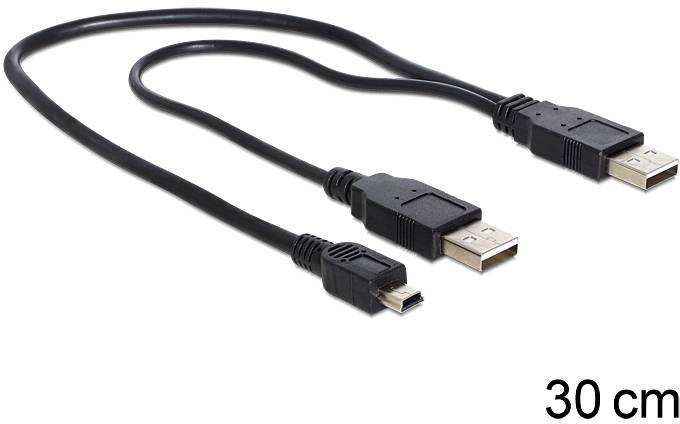 'USB prodlužovací kabel s dvěma USB zdířkami a jednou Micro-USB zástrčkou, délka 30 cm.'