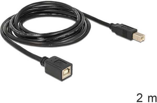 Delock USB kabel USB 2.0 USB-B zástrčka, USB-B zásuvka 2.00 m černá 83427