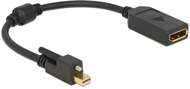 Černý adaptérový kabel HDMI na Mini DisplayPort, který se používá k vytvoření připojení mezi různými displeji a zařízeními.