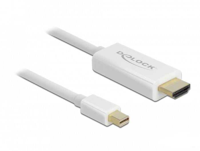 Bílý kabel s konektory Mini DisplayPort a HDMI, vhodný pro připojení zařízení s různými rozhraními.