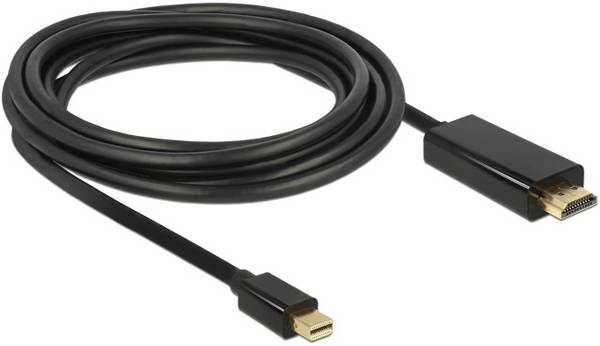 Delock HDMI / Mini-DisplayPort kabel Mini DisplayPort konektory, Zástrčka HDMI-A 3 m černá 83700 pozlacené kontakty, třížilový stíněný Kabel DisplayPort