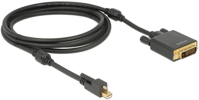 Černý kabel s konektorem Mini DisplayPort na jedné straně a konektorem DVI na straně druhé.