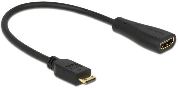 Delock HDMI kabel Zástrčka HDMI Mini-C, Zásuvka HDMI-A 0.23 m černá 65650 pozlacené kontakty HDMI kabel