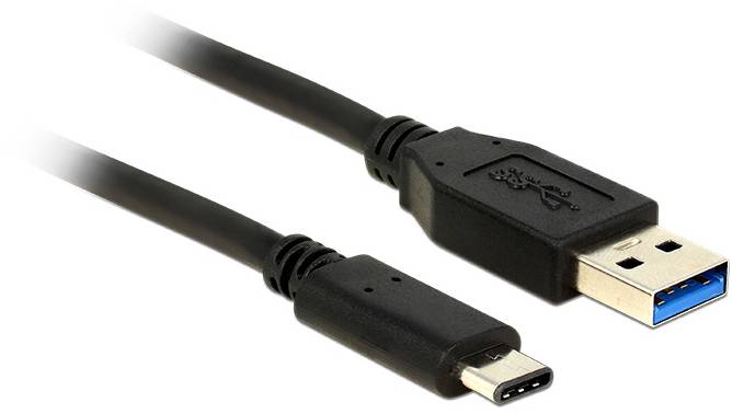 USB kabel se standardní zástrčkou a USB-C zástrčkou pro přenos dat a napájení.