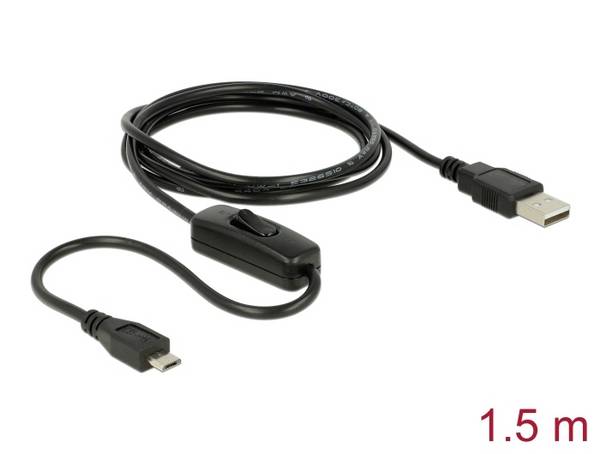 Delock USB kabel USB 2.0 USB-A zástrčka, USB Micro-B zástrčka 1.50 m černá vč. spínače ZAP/VYP 84803