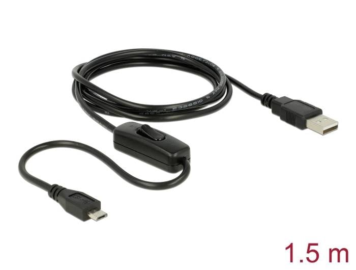 USB kabel se spínačem, délka 1,5 m, s USB a Micro-USB konektory.