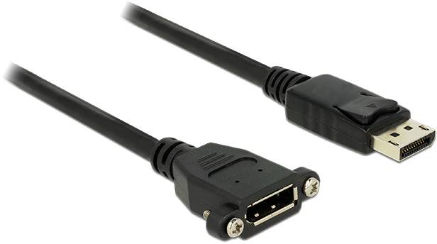 Černý adaptérový kabel s konektorem DisplayPort na jedné straně a zdířkou na straně druhé.