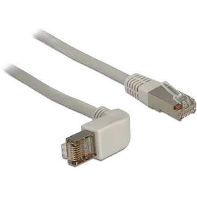 Dva šedé ethernetové kabely, jeden s lomným konektorem, na bílém pozadí. Oba kabely mají konektory RJ45.