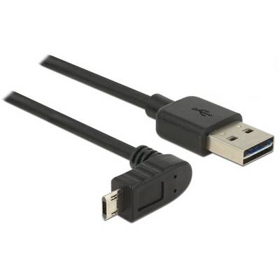 Černý USB 3.0 kabel s pravoúhlým micro USB konektorem a standardním USB konektorem, vhodný pro připojení zařízení.