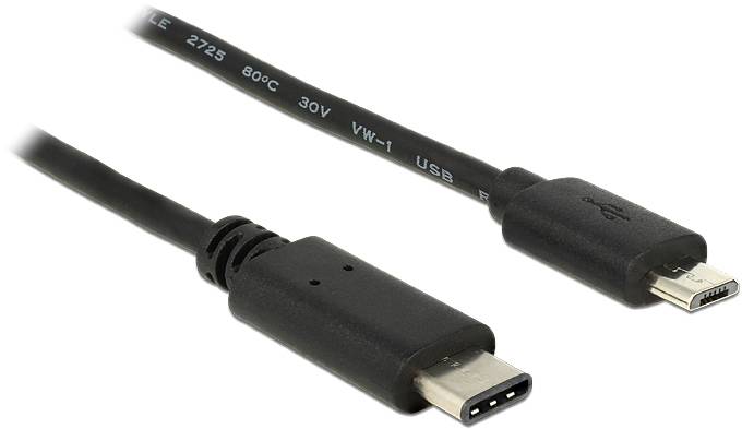 Dva USB kabely, jeden s konektorem USB-C, druhý s micro-USB konektorem, leží vedle sebe rovnoběžně na bílém pozadí.