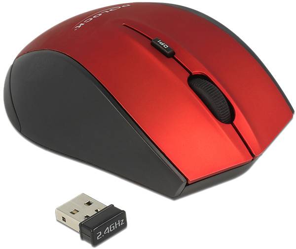 Delock 12493 optická ergonomická myš, přenos USB, 5 tlačítko, černá, červená-2