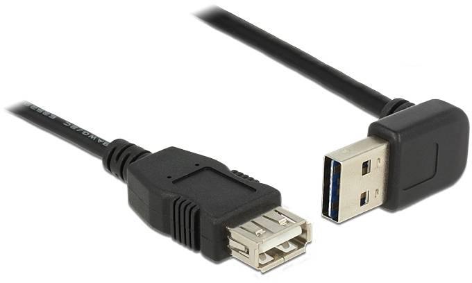 Dva USB kabely: vlevo USB-A zásuvka, vpravo USB-A zástrčka; oba černé.