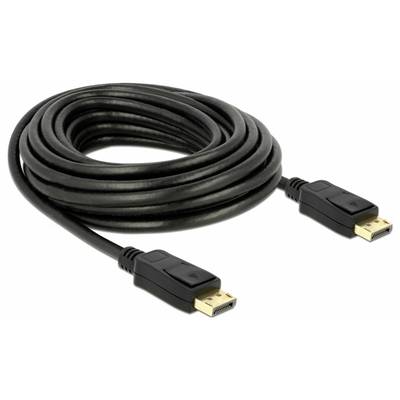 Černý DisplayPort kabel se dvěma konektory, který se používá k propojení počítačů s monitory.