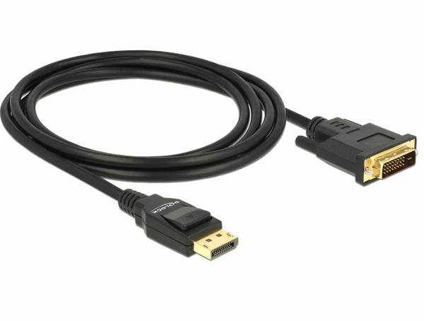 Delock DisplayPort / DVI kabel Konektor DisplayPort, DVI-D 24+1pol. Zástrčka 2 m černá 85313 pozlacené kontakty, kroucený , třížilový stíněný, 4K UHD Kabel DisplayPort
