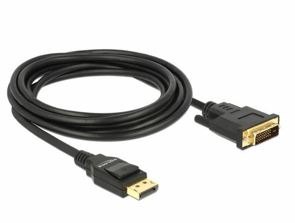 Delock DisplayPort / DVI kabel Konektor DisplayPort, DVI-D 24+1pol. Zástrčka 3 m černá 85314 pozlacené kontakty, kroucený , třížilový stíněný, 4K UHD Kabel DisplayPort