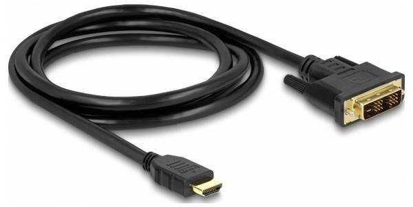 Delock DVI / HDMI kabel DVI-D 18 + 1 pól Zástrčka, Zástrčka HDMI-A 1.5 m černá 85583 třížilový stíněný, pozlacené kontakty DVI kabel