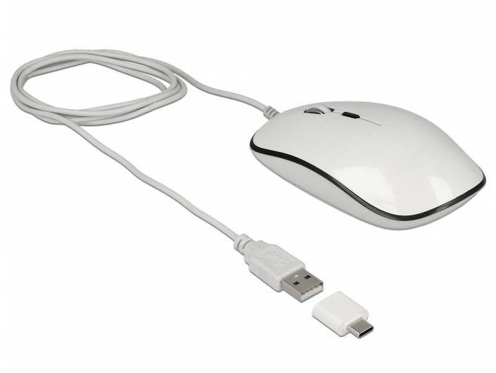Delock 12532 optická myš, přenos USB, 4 tlačítko, 3200 dpi, bílá-0