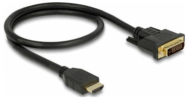 HDMI-DVI kabel s černým opláštěním, které se používá k propojení zařízení s různými typy konektorů.