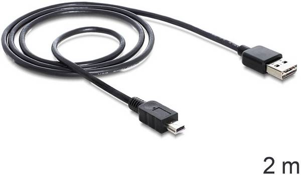 Delock USB kabel USB 2.0 USB-A zástrčka, USB Mini-B zástrčka 2.00 m černá oboustranně zapojitelná zástrčka 85554