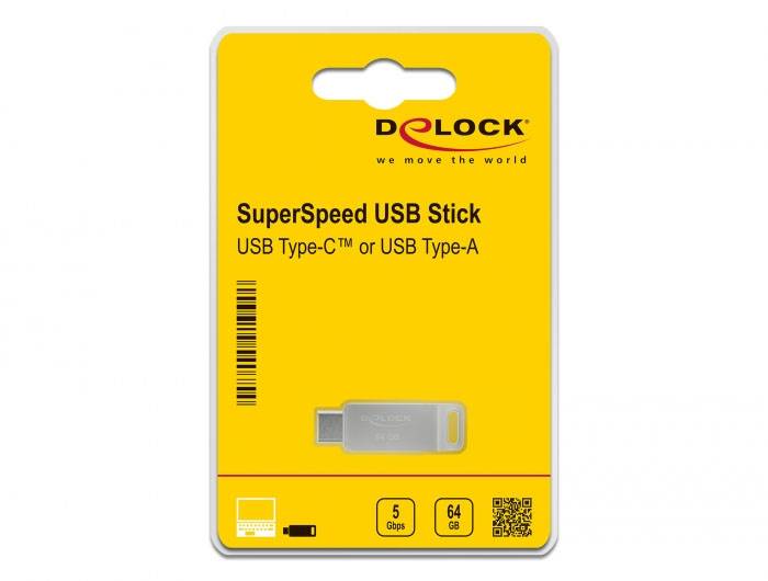 Delock 54075 skleněný USB flash disk 64 GB stříbrná 54075 USB, USB-A, USB-C®-4