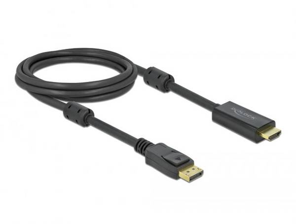Delock DisplayPort / HDMI kabel Konektor DisplayPort, Zástrčka HDMI-A 2 m černá 85956 pozlacené kontakty, 4K UHD Kabel DisplayPort