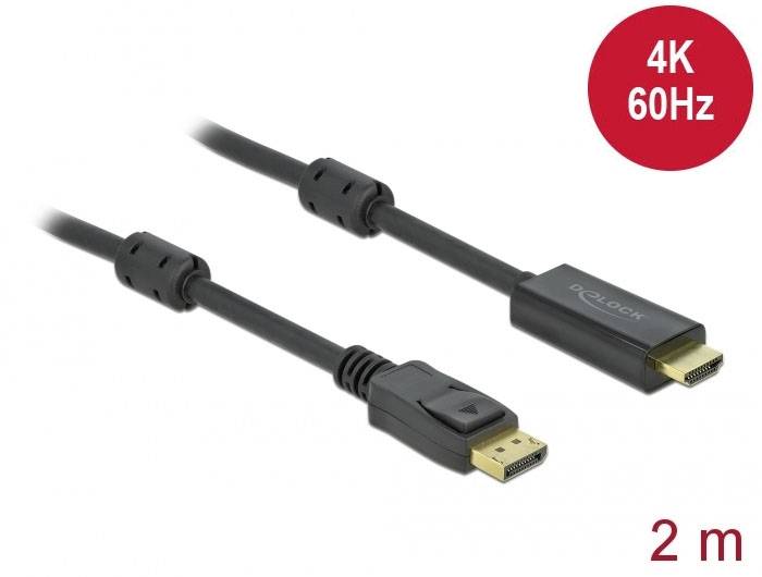 DisplayPort na HDMI kabel, délka 2 metry, vhodný pro 4K při 60 Hz.