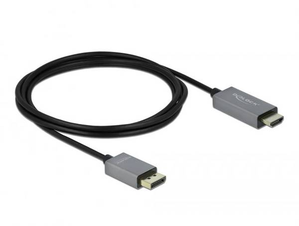 Delock DisplayPort / HDMI kabel Konektor DisplayPort, Zástrčka HDMI-A 2 m černá, šedá 85929 pozlacené kontakty, 4K UHD Kabel DisplayPort