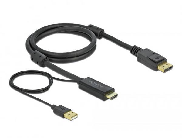 Delock HDMI / DisplayPort / USB kabel Zástrčka HDMI-A, USB-A zástrčka, Konektor DisplayPort 1 m černá 85963 pozlacené kontakty Kabel DisplayPort