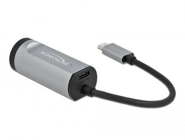 Delock USB 2.0 adaptér [1x USB-C® zástrčka - 1x RJ45 zásuvka, USB-C® zásuvka (nabíjení)] 64116 0 mm