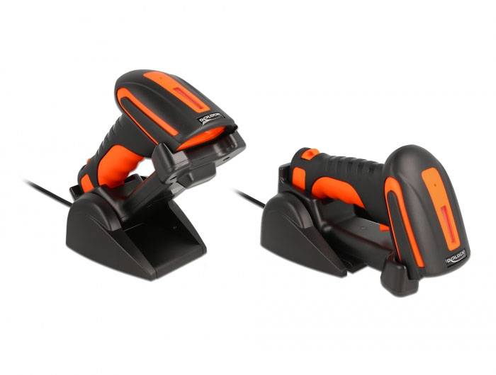 Delock 90556 skener 2D čárového kódu Bluetooth, kabelové 1D, 2D LED černá, oranžová ruční skener vč. stojánku-2