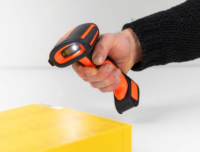 Delock 90556 skener 2D čárového kódu Bluetooth, kabelové 1D, 2D LED černá, oranžová ruční skener vč. stojánku-6