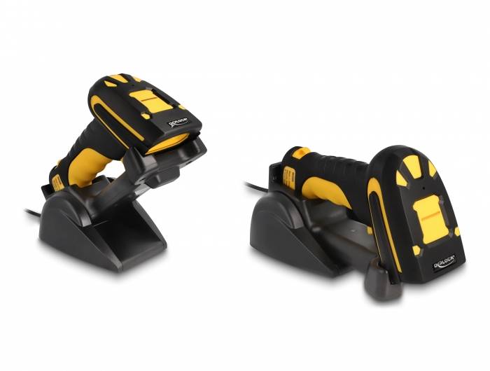 Delock 90586 skener 2D čárového kódu Bluetooth 2D, 1D LED černá, žlutá ruční skener vč. stojánku-2