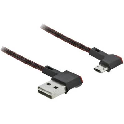 USB kabel s opletaným designem a zahnutými konektory. Vlevo USB-A, vpravo Micro-USB. Ideální pro pevné připojení.